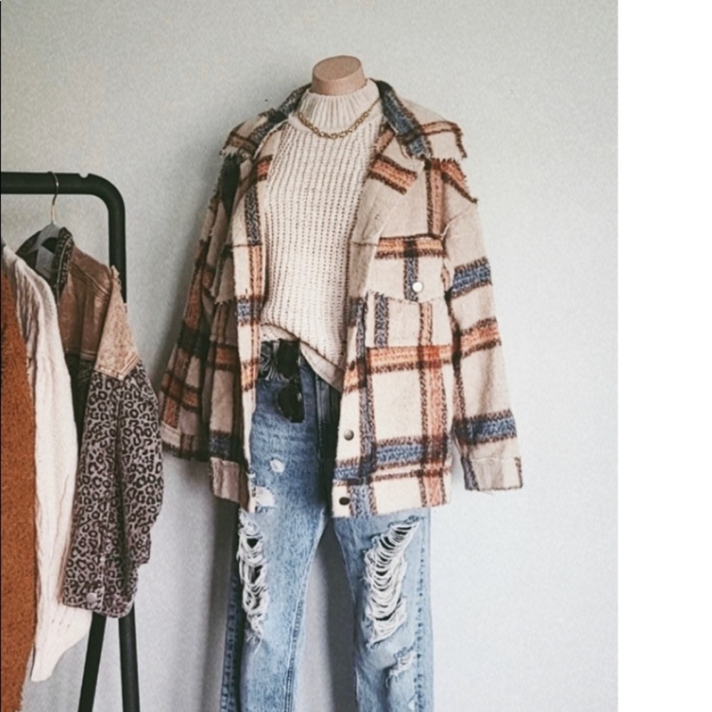 Pumpkin Patch Collection Beige Plaid Shacket - image 4